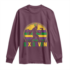 Mardi Gras Bigfoot Long Sleeve Shirt Funny Six Seven Meme Carnival Trendy TS14 Maroon Print Your Wear