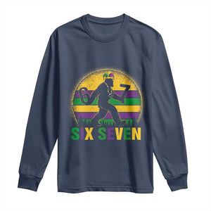 Mardi Gras Bigfoot Long Sleeve Shirt Funny Six Seven Meme Carnival Trendy TS14 Navy Print Your Wear