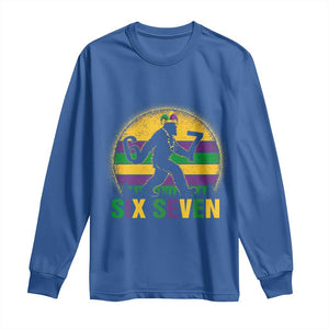 Mardi Gras Bigfoot Long Sleeve Shirt Funny Six Seven Meme Carnival Trendy TS14 Royal Blue Print Your Wear