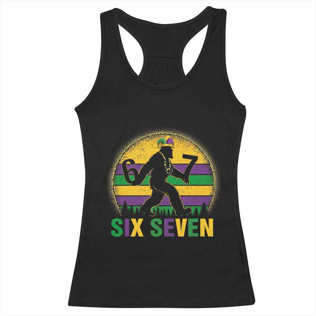 Mardi Gras Bigfoot Racerback Tank Top Funny Six Seven Meme Carnival Trendy TS14 Black Print Your Wear