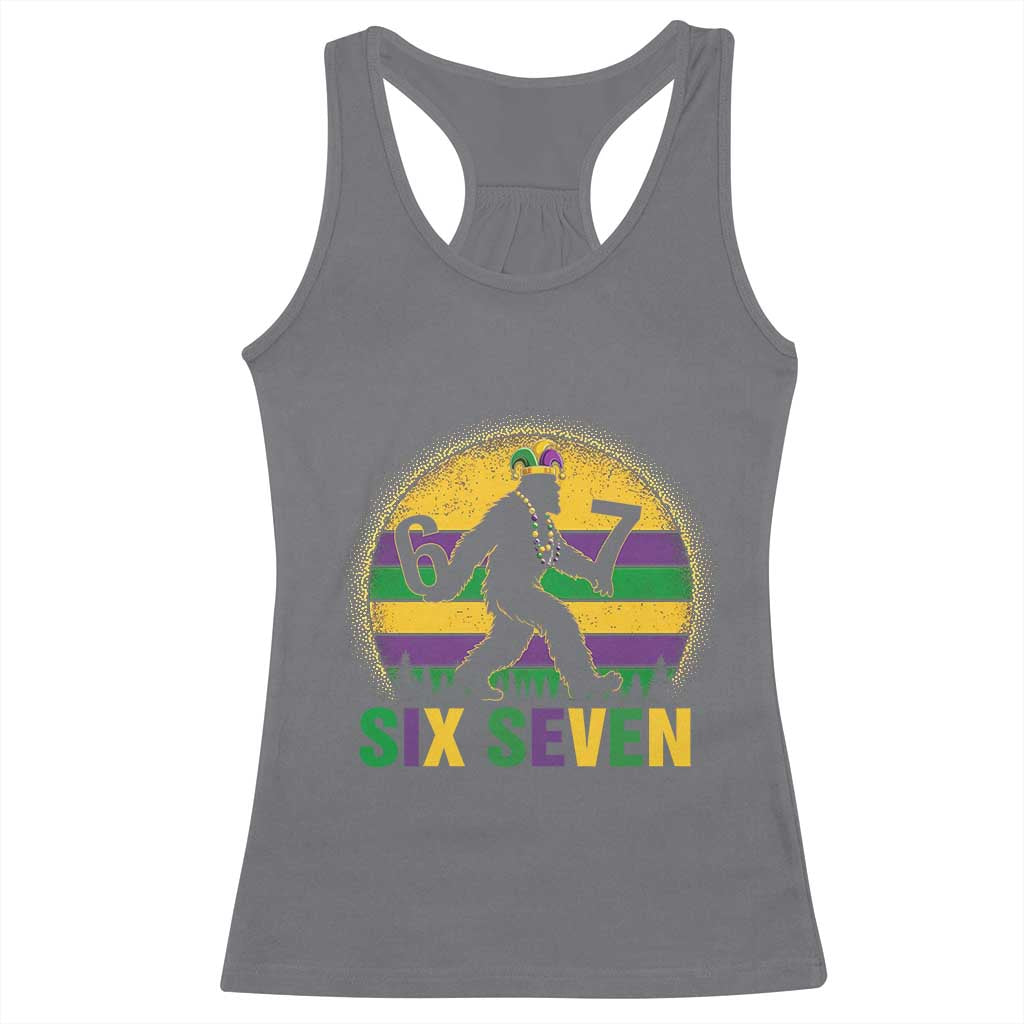 Mardi Gras Bigfoot Racerback Tank Top Funny Six Seven Meme Carnival Trendy TS14 Charcoal Print Your Wear