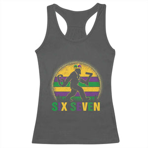 Mardi Gras Bigfoot Racerback Tank Top Funny Six Seven Meme Carnival Trendy TS14 Dark Heather Print Your Wear