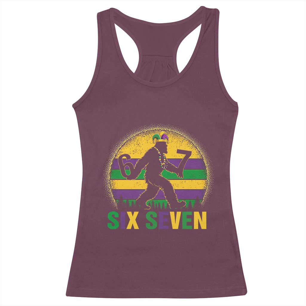 Mardi Gras Bigfoot Racerback Tank Top Funny Six Seven Meme Carnival Trendy TS14 Maroon Print Your Wear