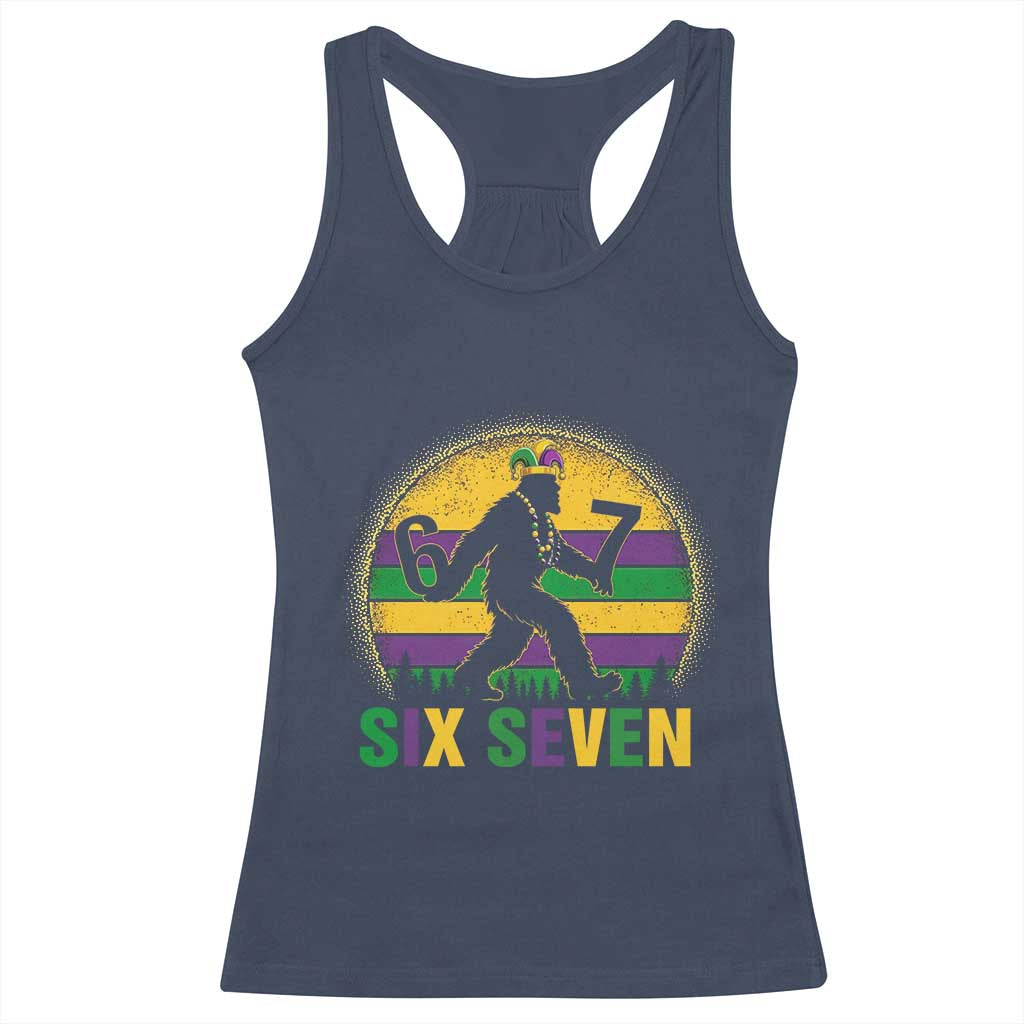 Mardi Gras Bigfoot Racerback Tank Top Funny Six Seven Meme Carnival Trendy TS14 Navy Print Your Wear