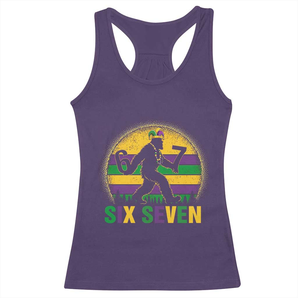Mardi Gras Bigfoot Racerback Tank Top Funny Six Seven Meme Carnival Trendy TS14 Purple Print Your Wear