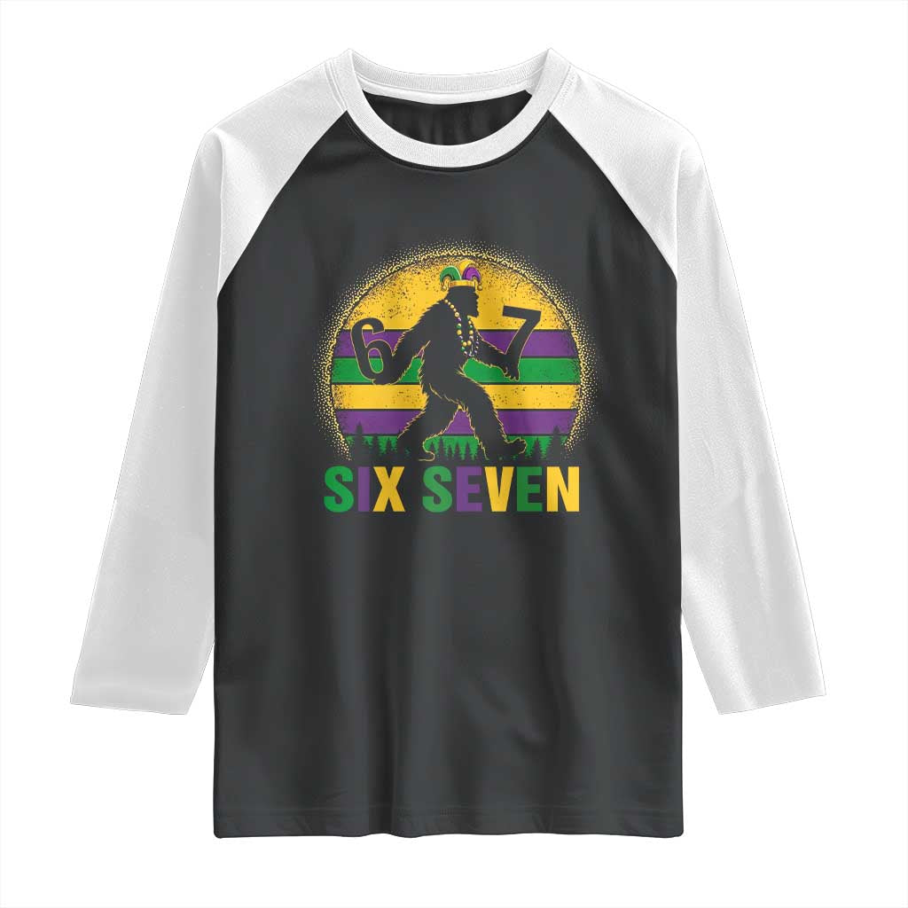 Mardi Gras Bigfoot Raglan Shirt Funny Six Seven Meme Carnival Trendy TS14 Black White Print Your Wear