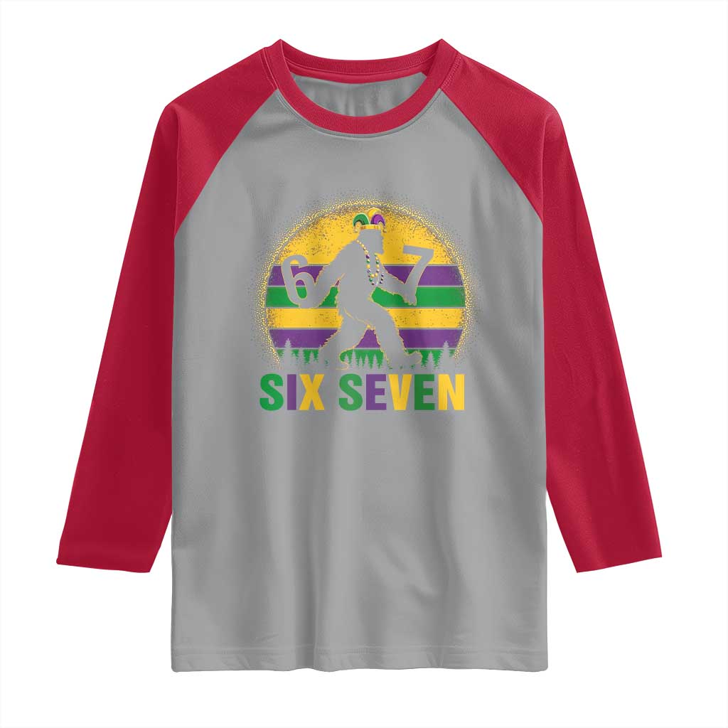 Mardi Gras Bigfoot Raglan Shirt Funny Six Seven Meme Carnival Trendy TS14 Sport Gray Red Print Your Wear