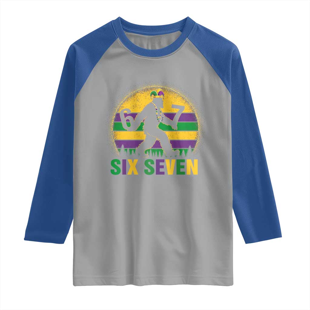 Mardi Gras Bigfoot Raglan Shirt Funny Six Seven Meme Carnival Trendy TS14 Sport Gray Royal Print Your Wear
