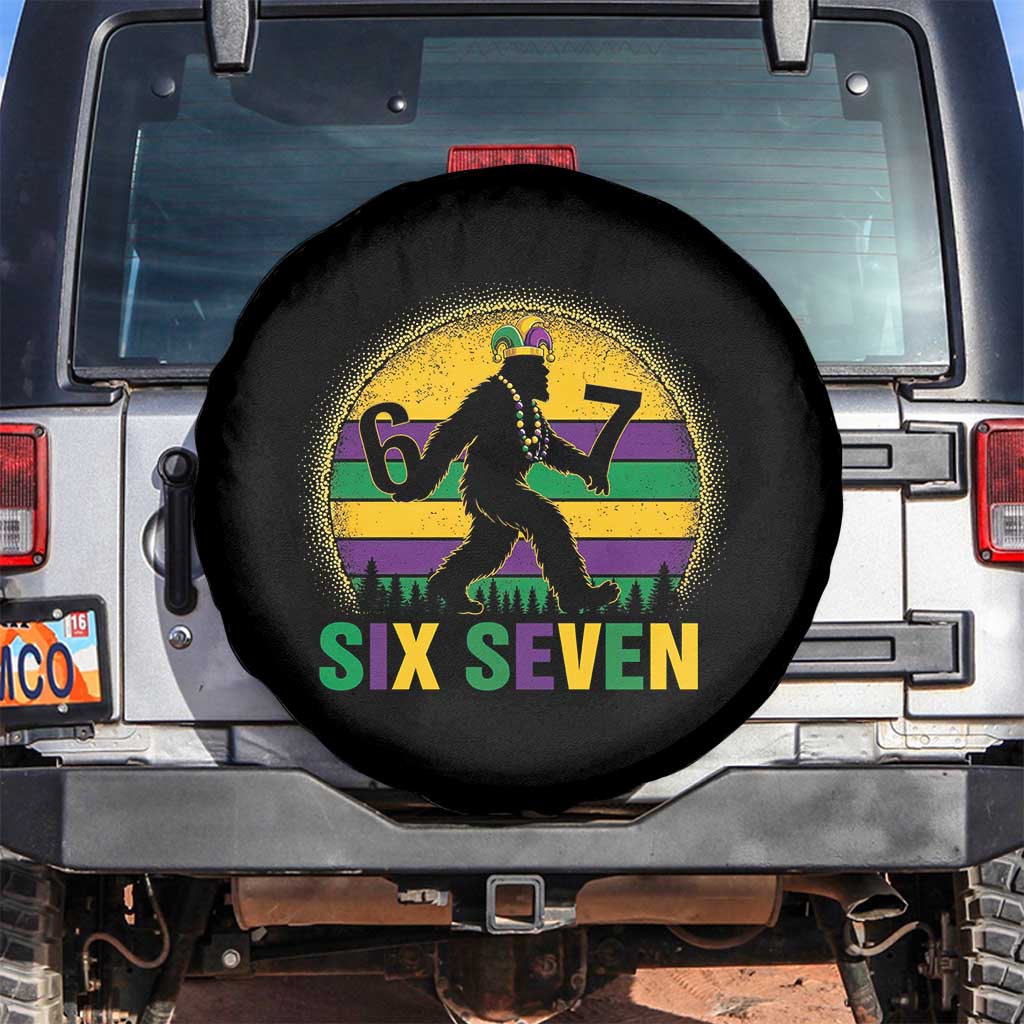 Mardi Gras Bigfoot Spare Tire Cover Funny Six Seven Meme Carnival Trendy TS14 No hole Black Print Your Wear