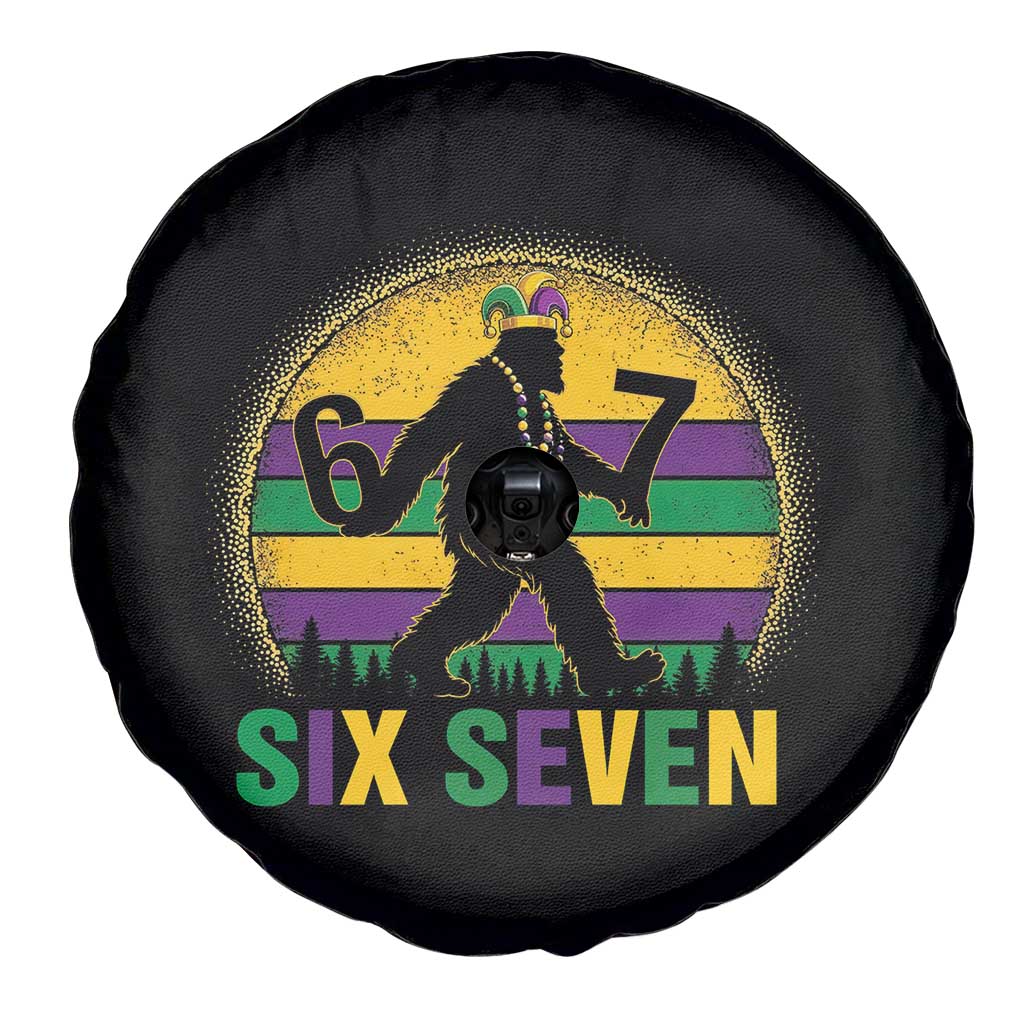 Mardi Gras Bigfoot Spare Tire Cover Funny Six Seven Meme Carnival Trendy TS14 Print Your Wear