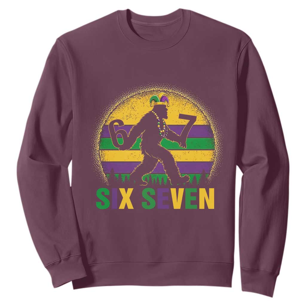 Mardi Gras Bigfoot Sweatshirt Funny Six Seven Meme Carnival Trendy TS14 Maroon Print Your Wear