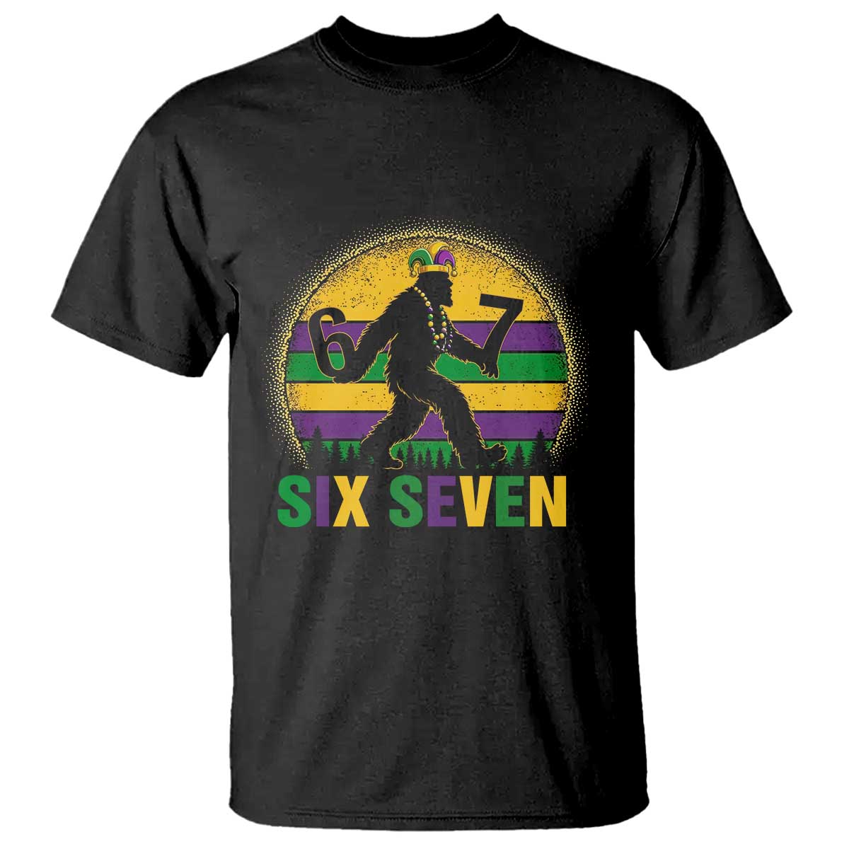 Mardi Gras Bigfoot T Shirt Funny Six Seven Meme Carnival Trendy TS14 Black Print Your Wear