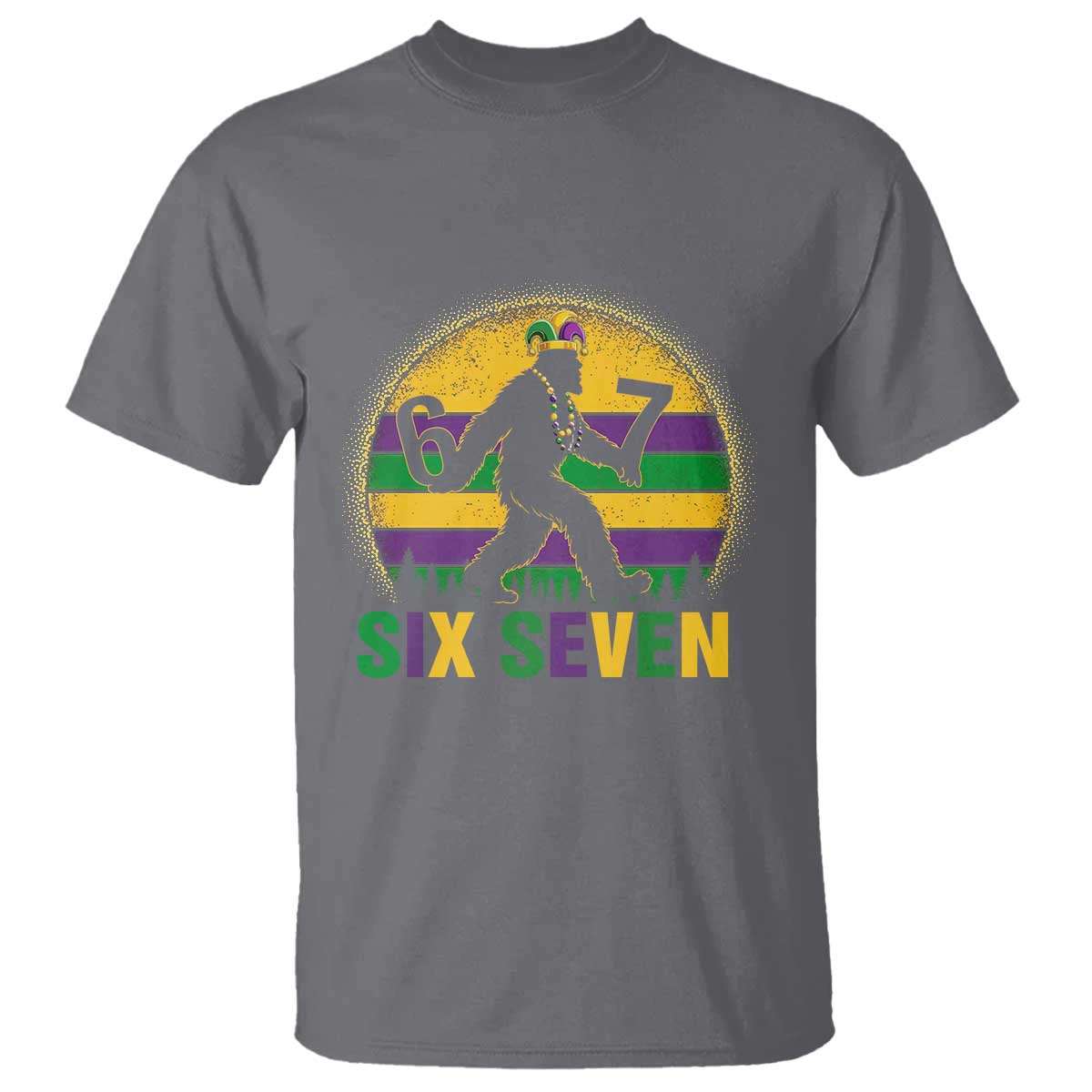 Mardi Gras Bigfoot T Shirt Funny Six Seven Meme Carnival Trendy TS14 Charcoal Print Your Wear