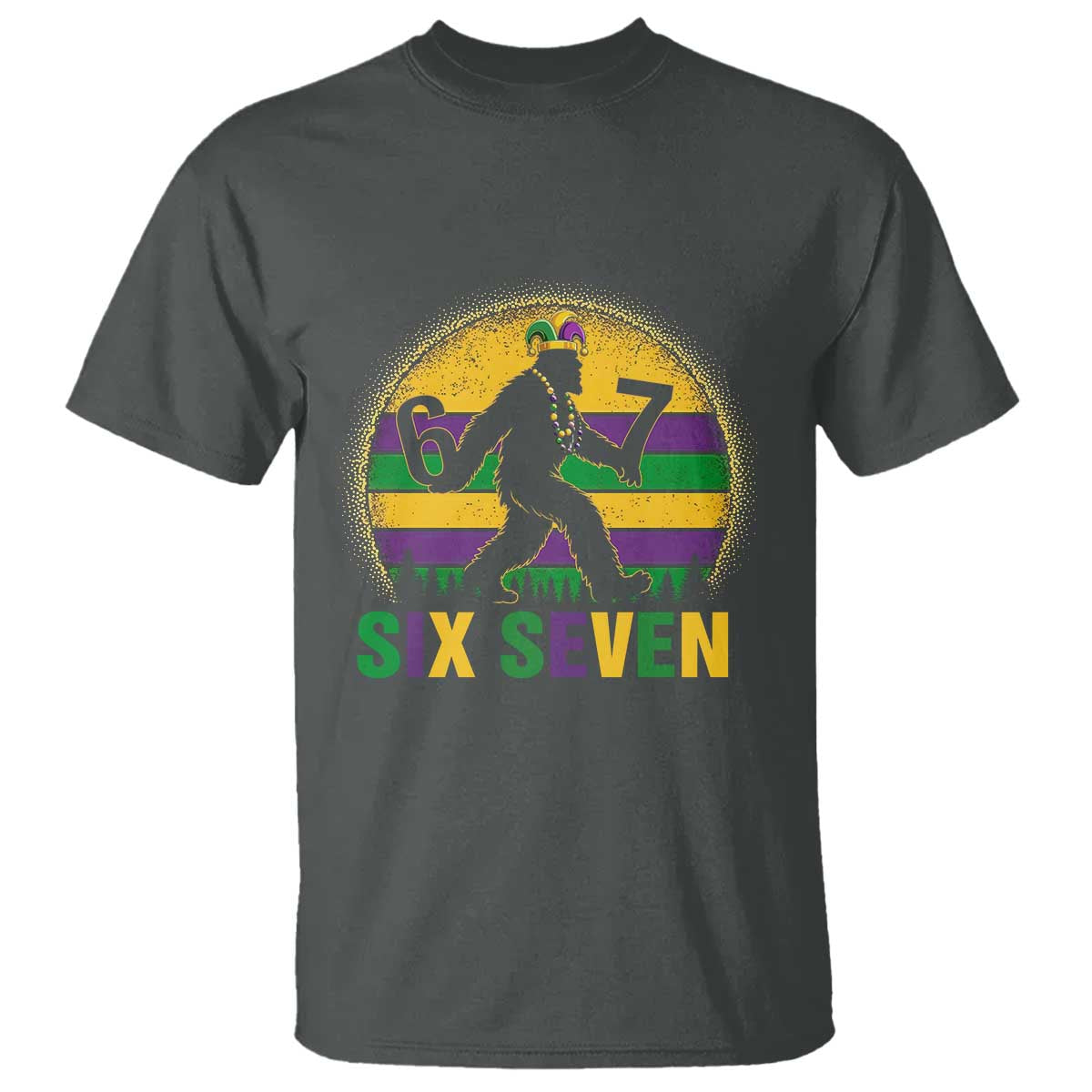 Mardi Gras Bigfoot T Shirt Funny Six Seven Meme Carnival Trendy TS14 Dark Heather Print Your Wear