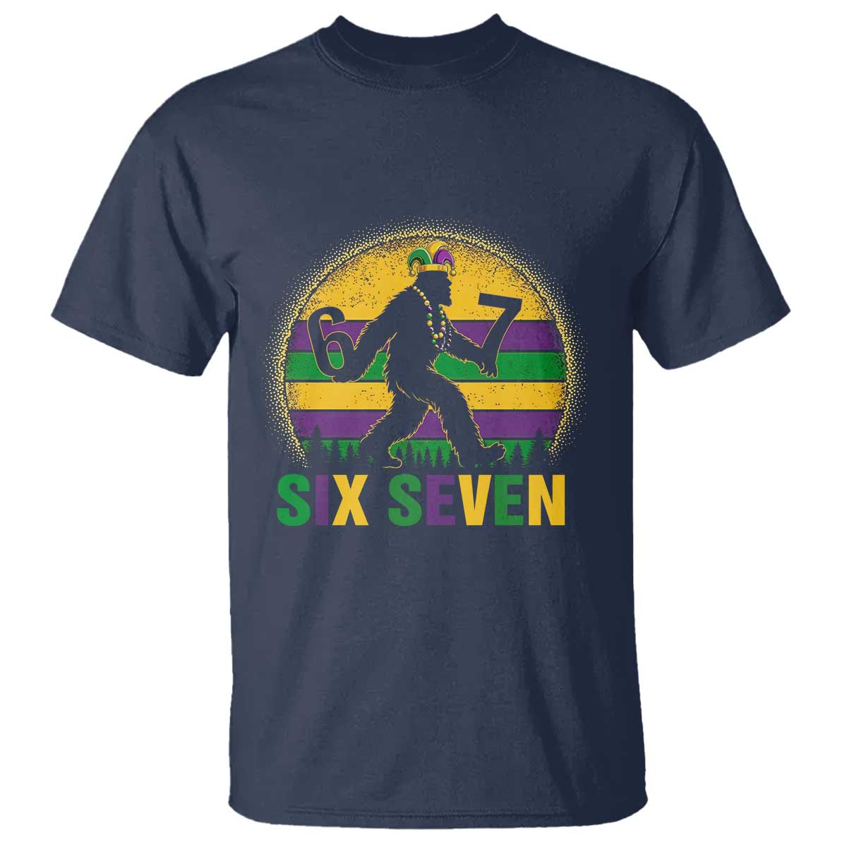 Mardi Gras Bigfoot T Shirt Funny Six Seven Meme Carnival Trendy TS14 Navy Print Your Wear
