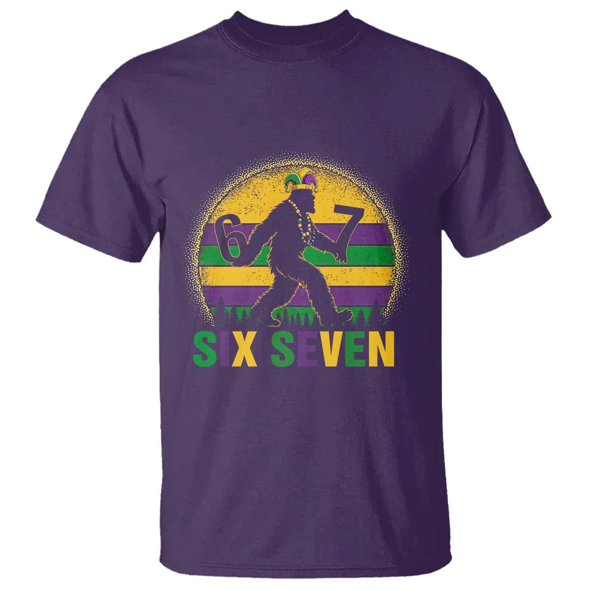 Mardi Gras Bigfoot T Shirt Funny Six Seven Meme Carnival Trendy TS14 Purple Print Your Wear