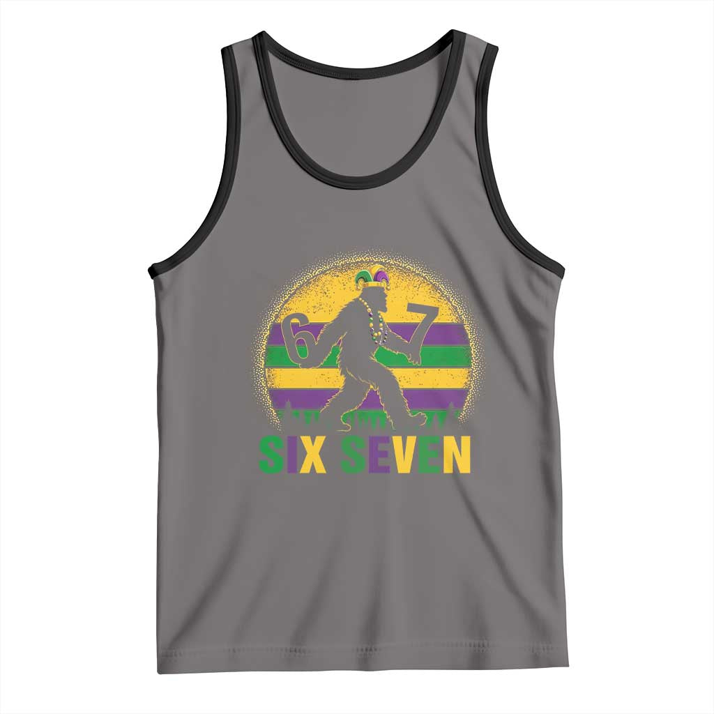 Mardi Gras Bigfoot Tank Top Funny Six Seven Meme Carnival Trendy TS14 Deep Heather Black Print Your Wear