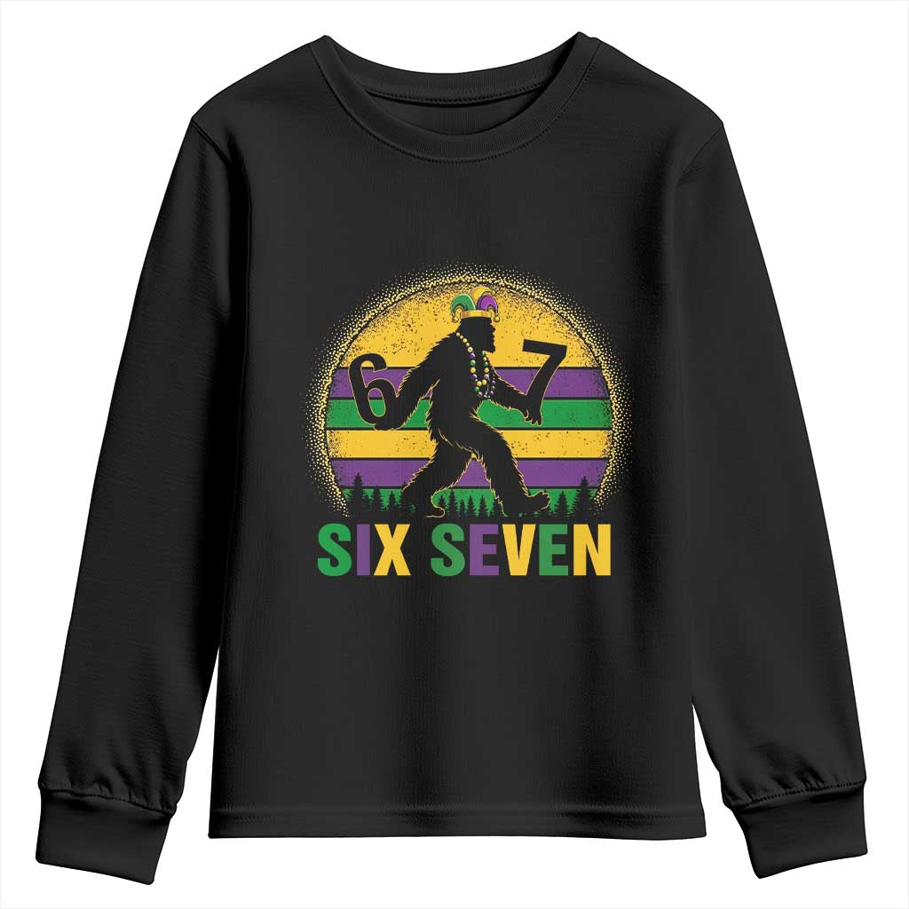 Mardi Gras Bigfoot Youth Sweatshirt Funny Six Seven Meme Carnival Trendy TS14 Black Print Your Wear