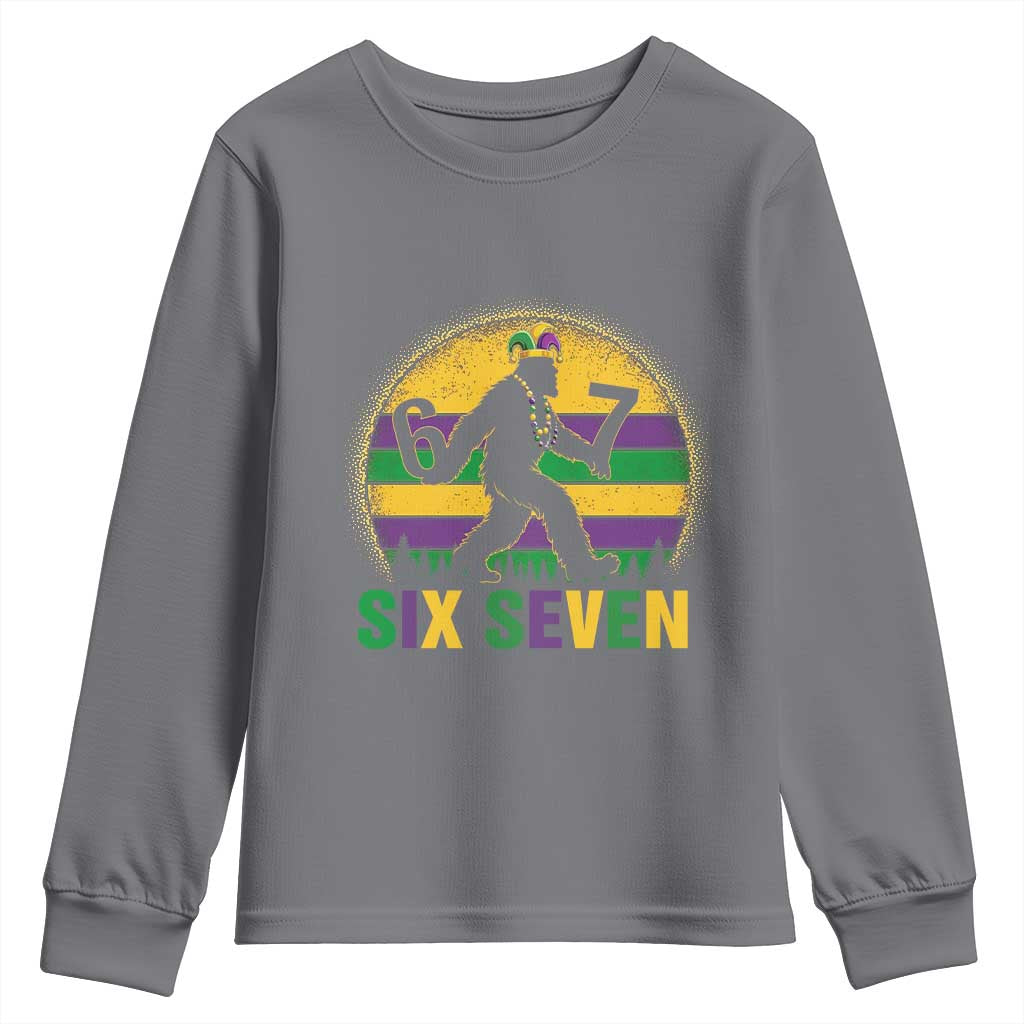 Mardi Gras Bigfoot Youth Sweatshirt Funny Six Seven Meme Carnival Trendy TS14 Charcoal Print Your Wear