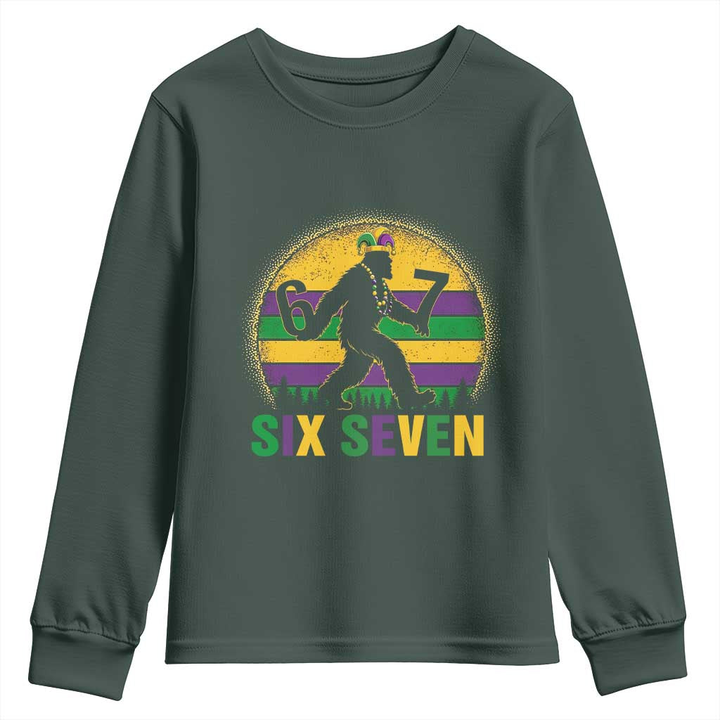 Mardi Gras Bigfoot Youth Sweatshirt Funny Six Seven Meme Carnival Trendy TS14 Dark Forest Green Print Your Wear