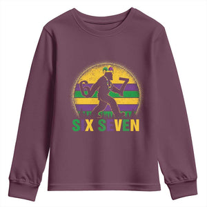 Mardi Gras Bigfoot Youth Sweatshirt Funny Six Seven Meme Carnival Trendy TS14 Maroon Print Your Wear