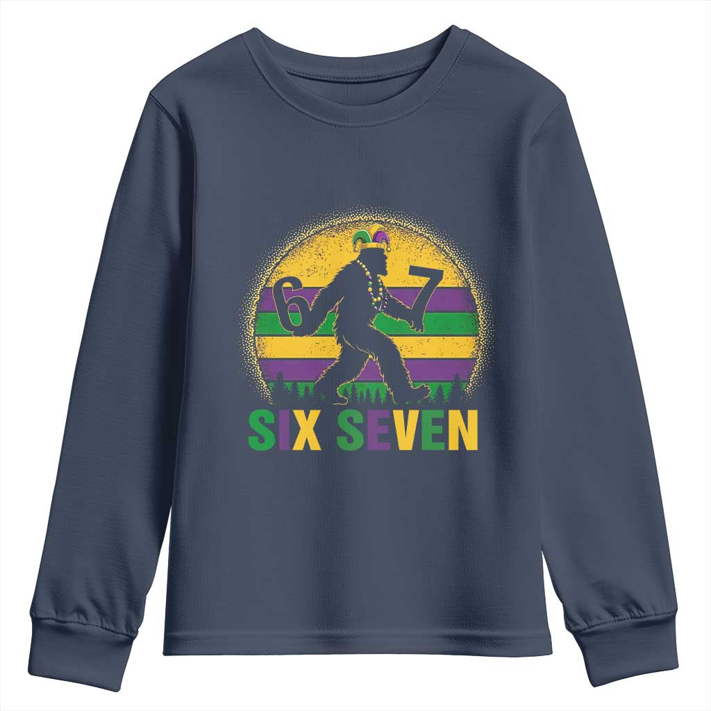 Mardi Gras Bigfoot Youth Sweatshirt Funny Six Seven Meme Carnival Trendy TS14 Navy Print Your Wear