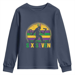 Mardi Gras Bigfoot Youth Sweatshirt Funny Six Seven Meme Carnival Trendy TS14 Navy Print Your Wear