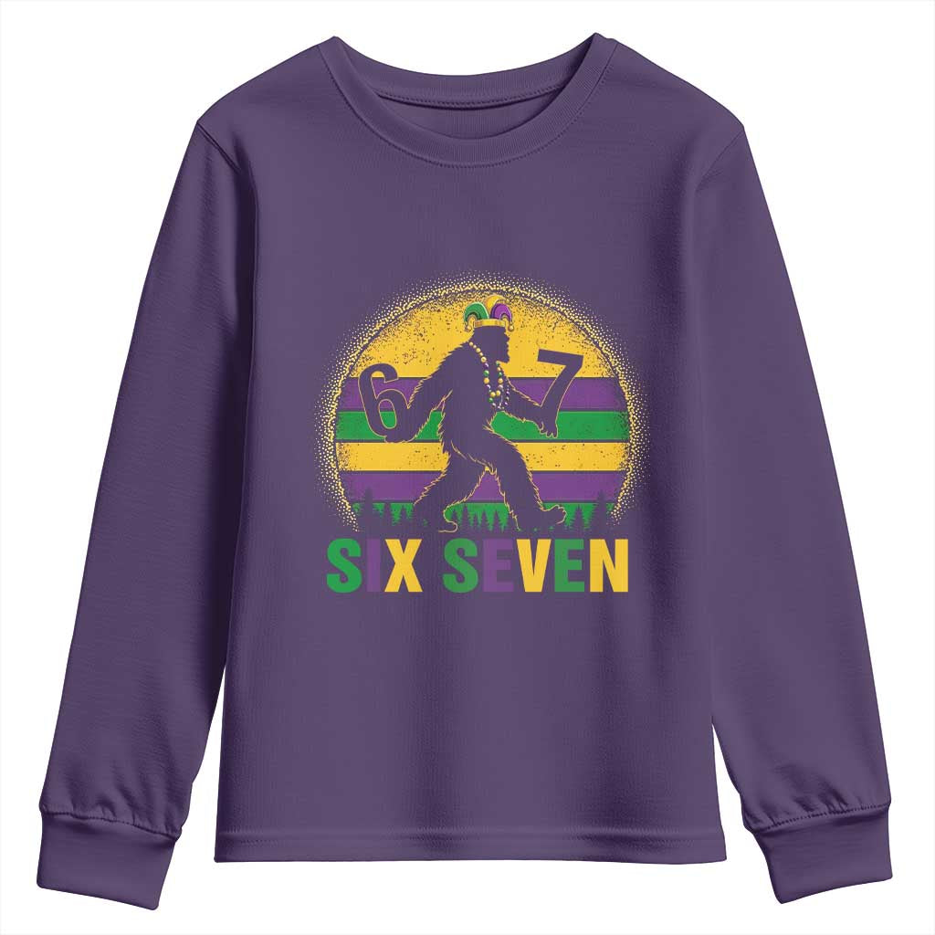 Mardi Gras Bigfoot Youth Sweatshirt Funny Six Seven Meme Carnival Trendy TS14 Purple Print Your Wear