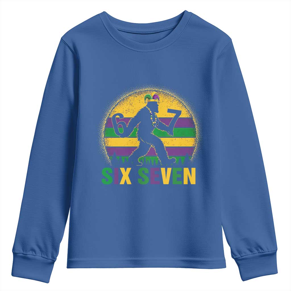 Mardi Gras Bigfoot Youth Sweatshirt Funny Six Seven Meme Carnival Trendy TS14 Royal Blue Print Your Wear