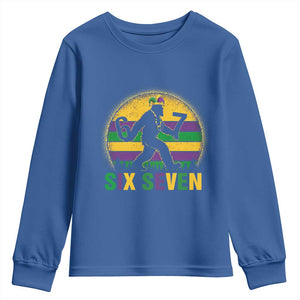 Mardi Gras Bigfoot Youth Sweatshirt Funny Six Seven Meme Carnival Trendy TS14 Royal Blue Print Your Wear