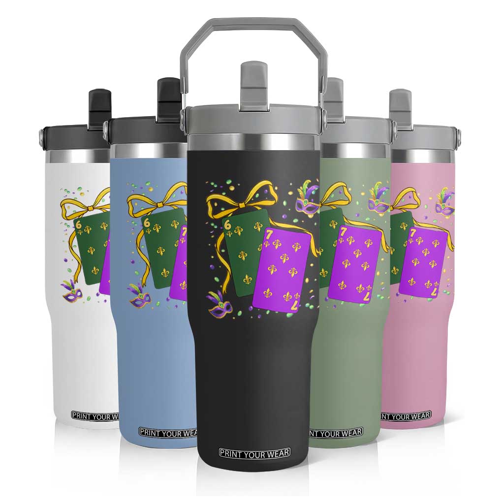 67 Mardi Gras Flip Straw Tumbler Funny Six Seven Playing Cards Meme TS14 Print Your Wear