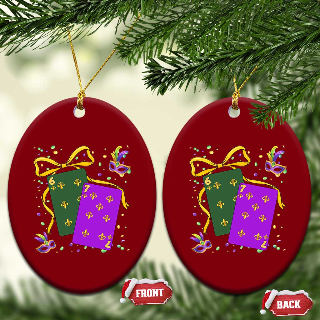 67 Mardi Gras Ceramic Ornament Funny Six Seven Playing Cards Meme TS14 Print Your Wear