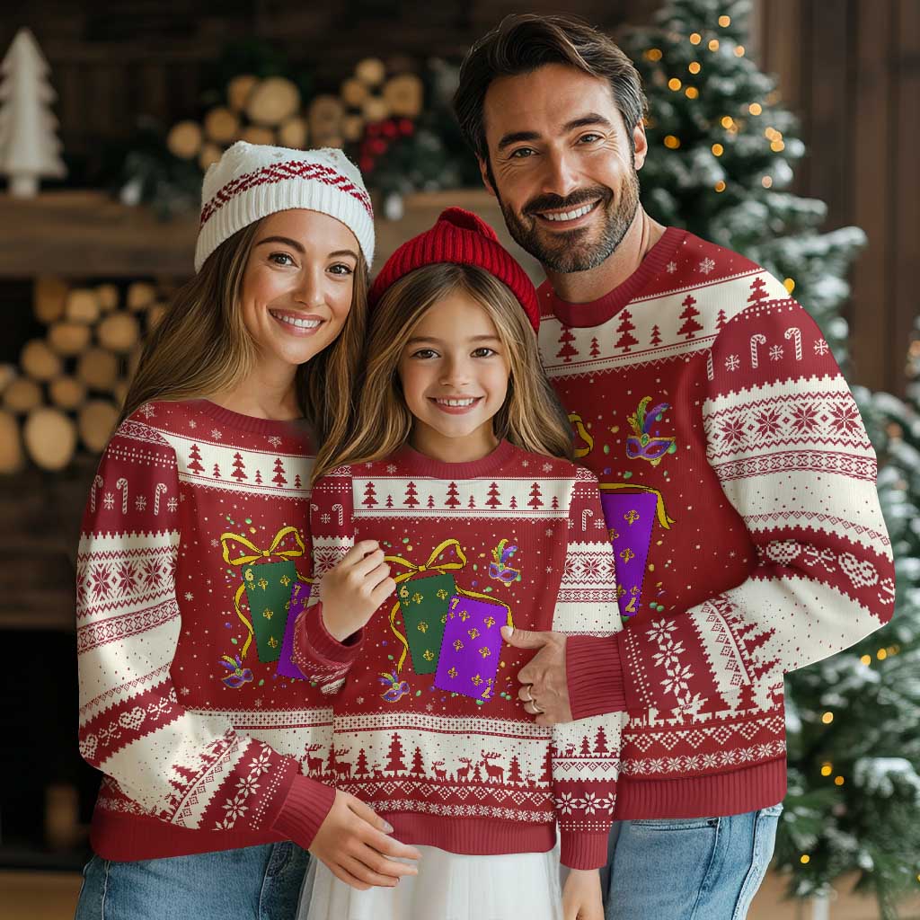 67 Mardi Gras Ugly Christmas Sweater Funny Six Seven Playing Cards Meme TS14 Red Beige Print Your Wear