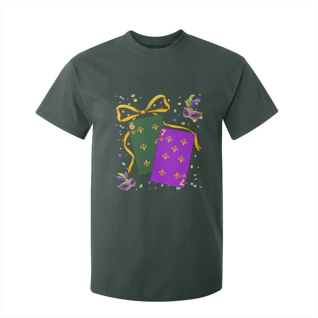 67 Mardi Gras T Shirt For Kid Funny Six Seven Playing Cards Meme TS14 Dark Forest Green Print Your Wear