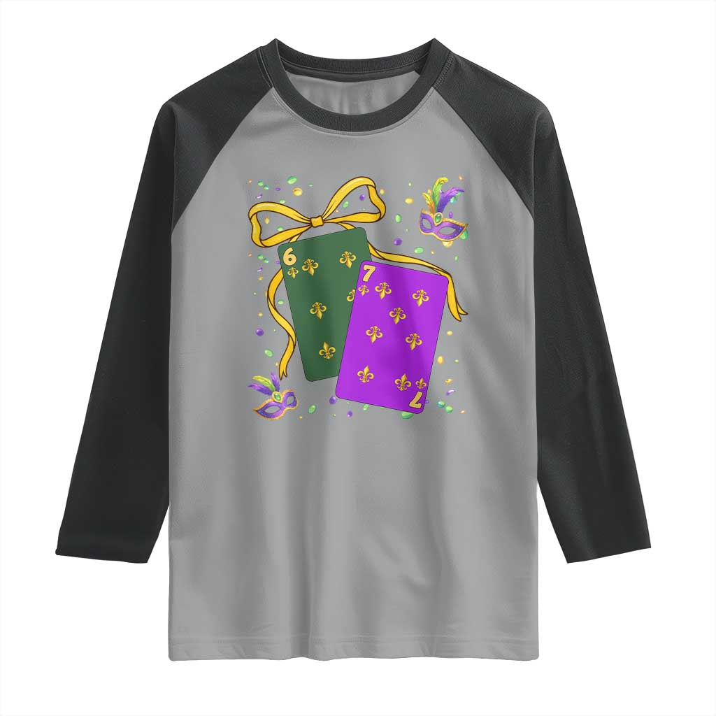 67 Mardi Gras Raglan Shirt Funny Six Seven Playing Cards Meme TS14 Sport Gray Black Print Your Wear