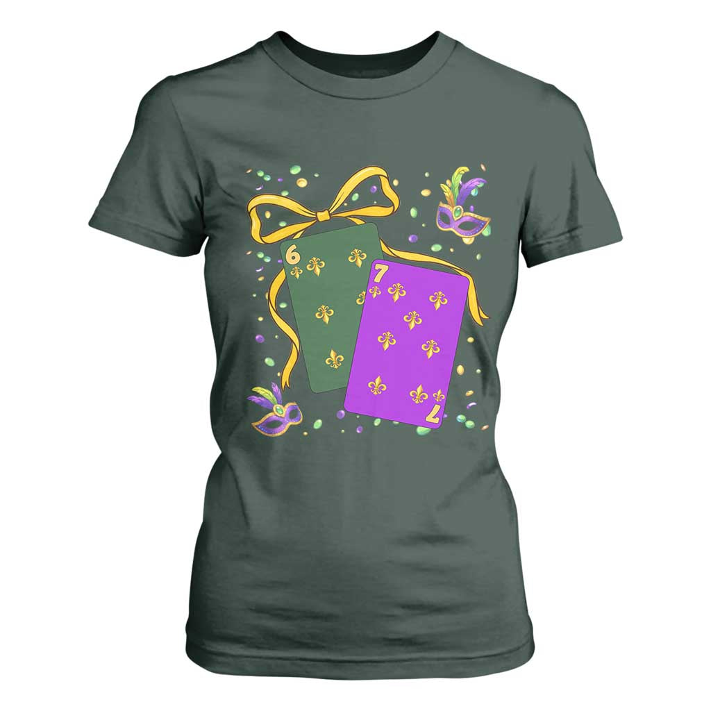 67 Mardi Gras T Shirt For Women Funny Six Seven Playing Cards Meme TS14 Dark Forest Green Print Your Wear