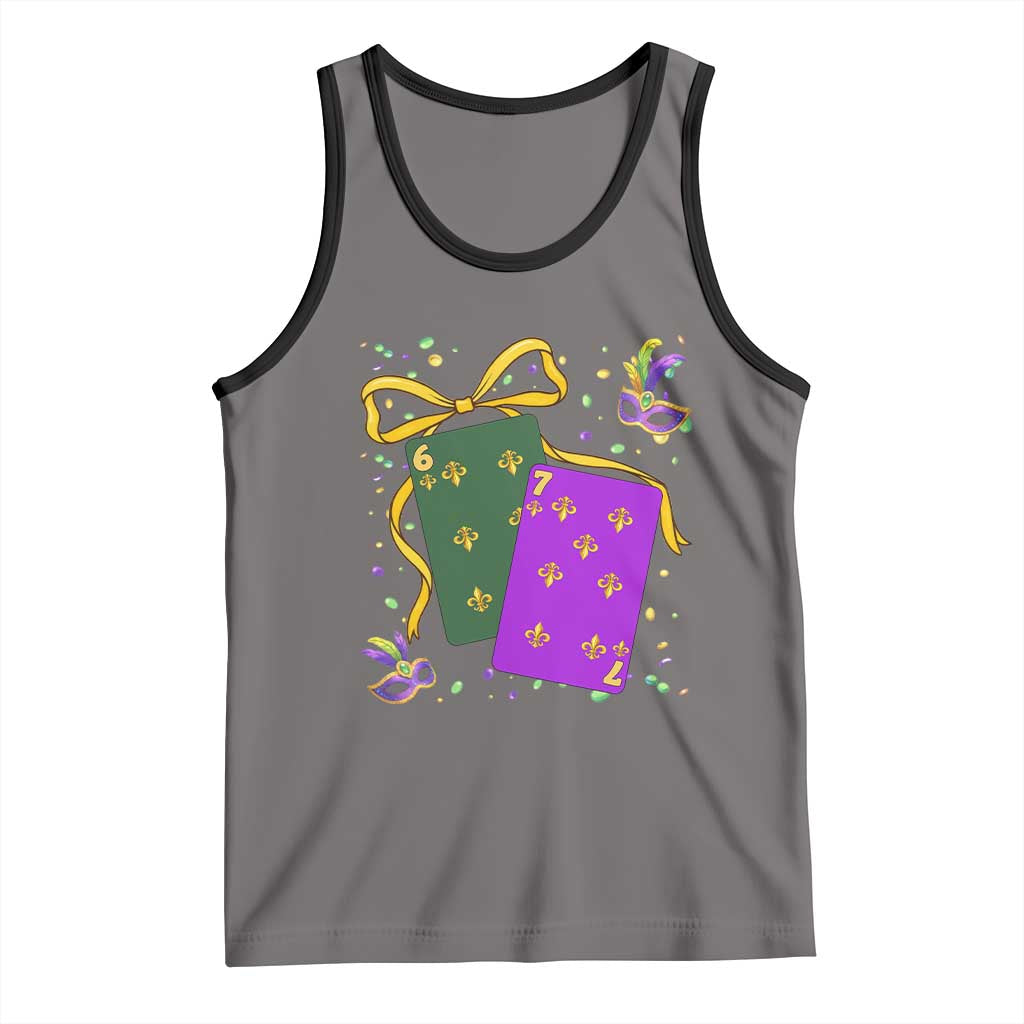 67 Mardi Gras Tank Top Funny Six Seven Playing Cards Meme TS14 Deep Heather Black Print Your Wear