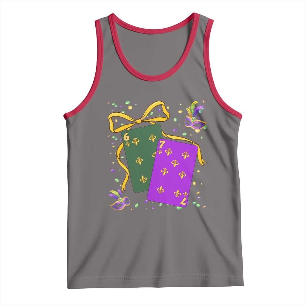 67 Mardi Gras Tank Top Funny Six Seven Playing Cards Meme TS14 Deep Heather Red Print Your Wear
