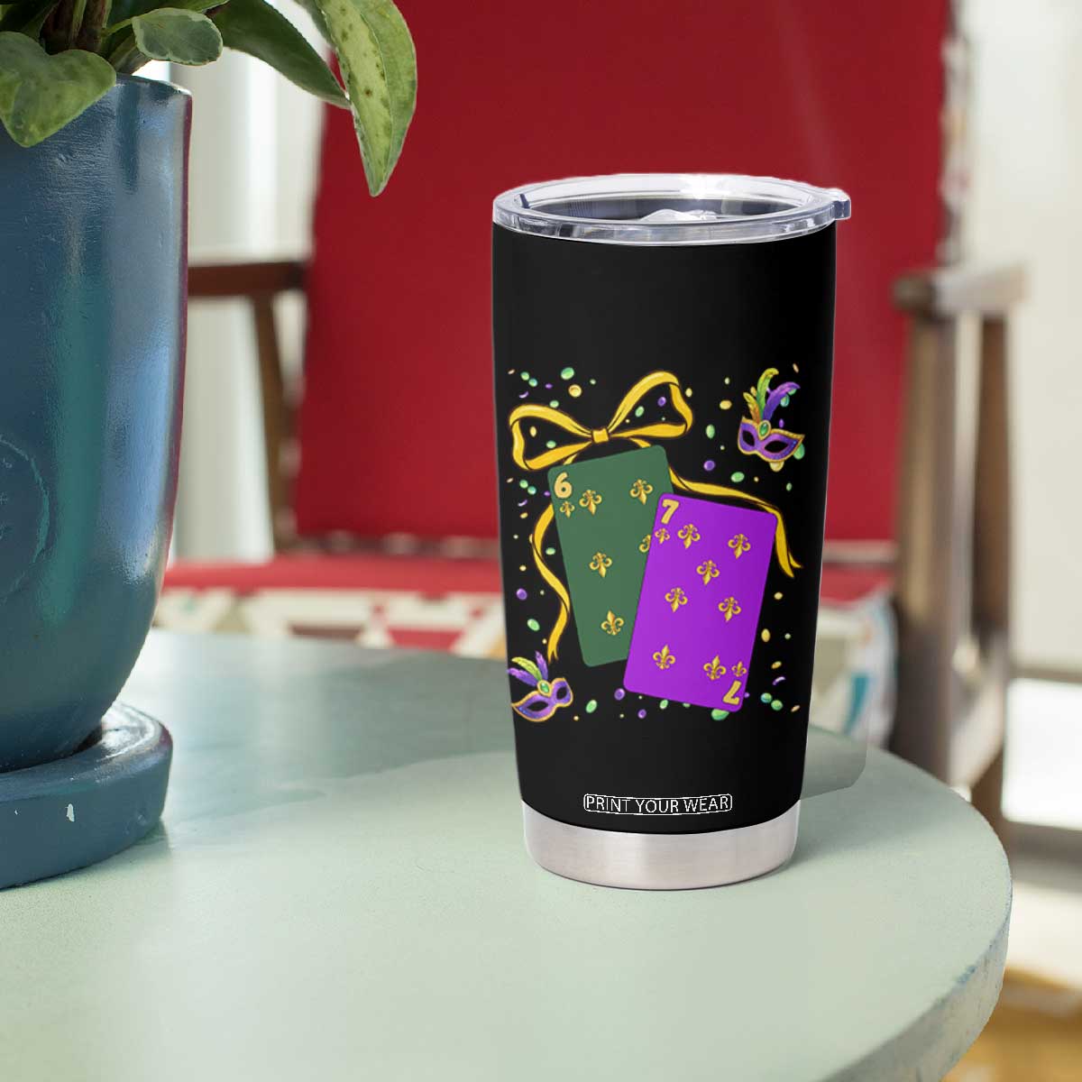 67 Mardi Gras Tumbler Cup Funny Six Seven Playing Cards Meme TS14 Print Your Wear