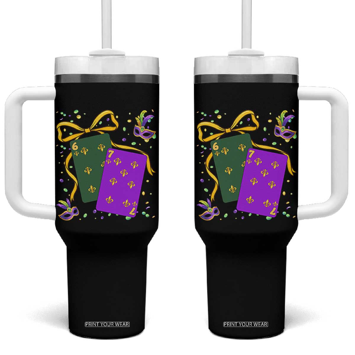 67 Mardi Gras Tumbler With Handle Funny Six Seven Playing Cards Meme TS14 One Size: 40 oz Black Print Your Wear