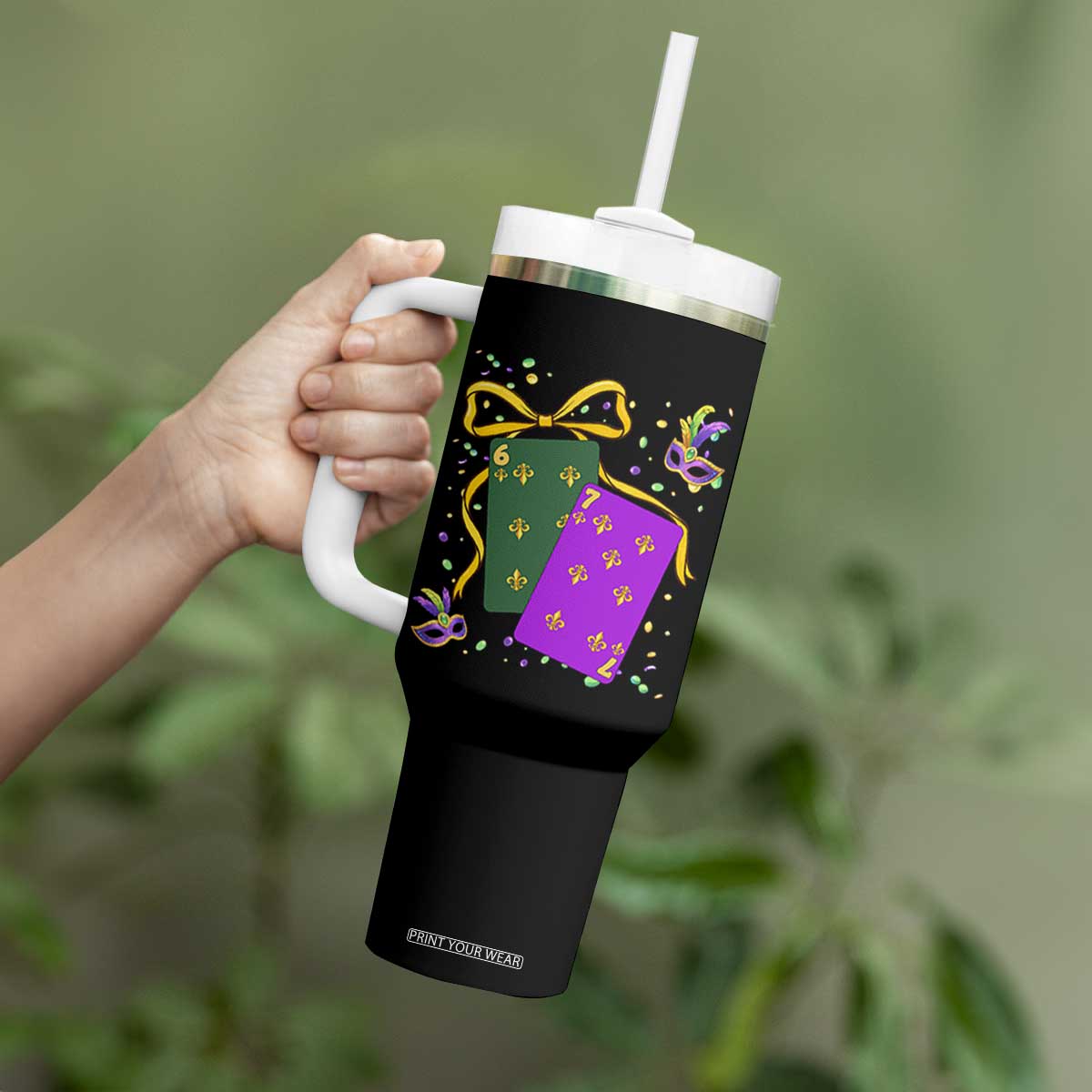 67 Mardi Gras Tumbler With Handle Funny Six Seven Playing Cards Meme TS14 Print Your Wear