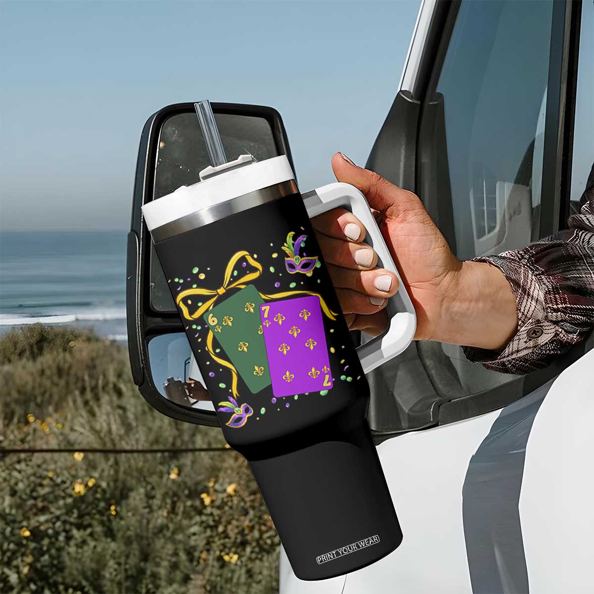 67 Mardi Gras Tumbler With Handle Funny Six Seven Playing Cards Meme TS14 Print Your Wear