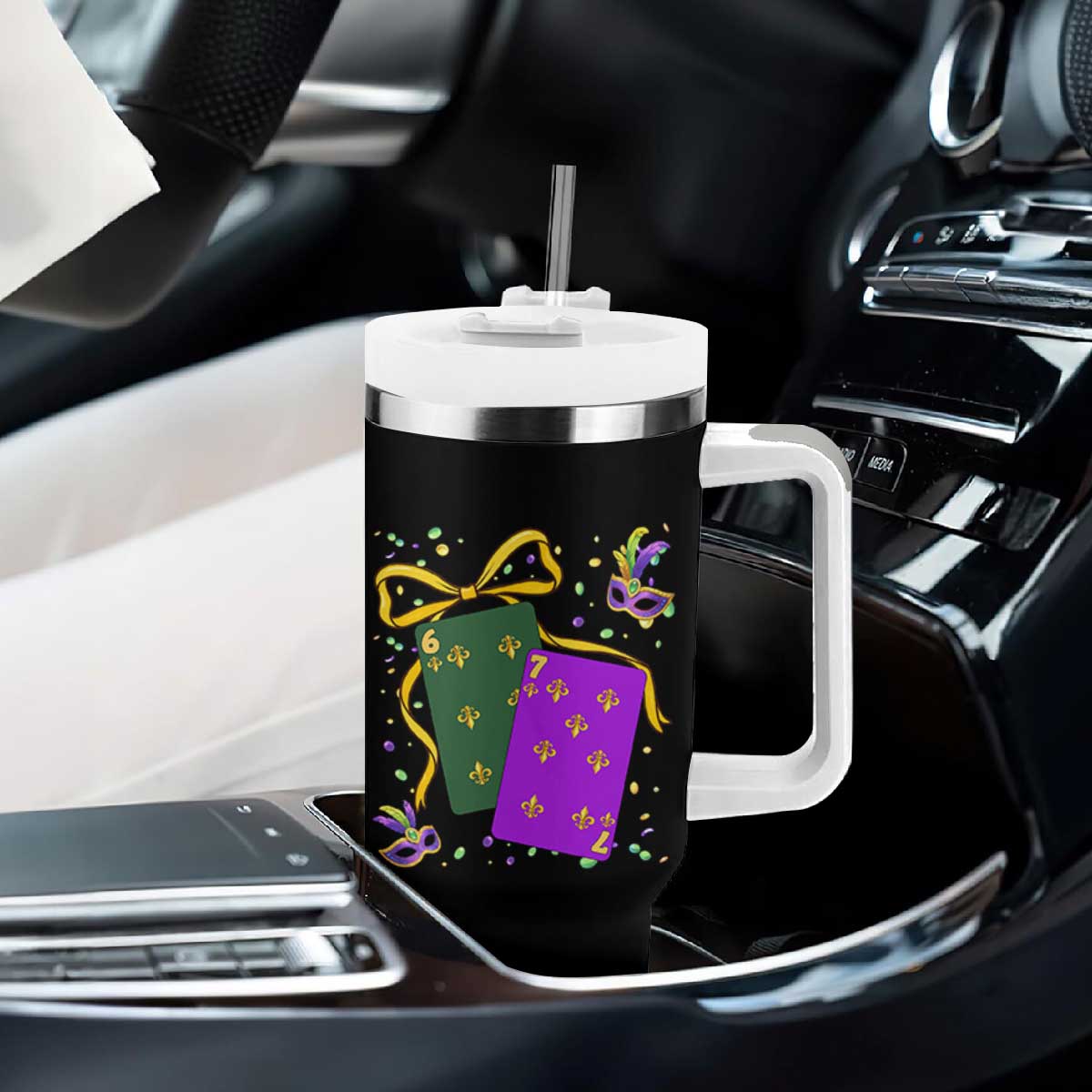 67 Mardi Gras Tumbler With Handle Funny Six Seven Playing Cards Meme TS14 Print Your Wear