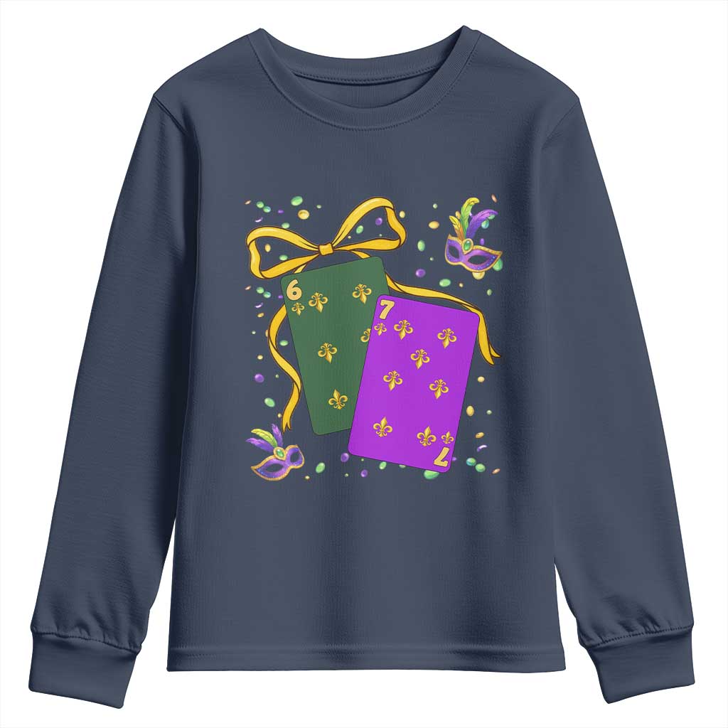 67 Mardi Gras Youth Sweatshirt Funny Six Seven Playing Cards Meme TS14 Navy Print Your Wear