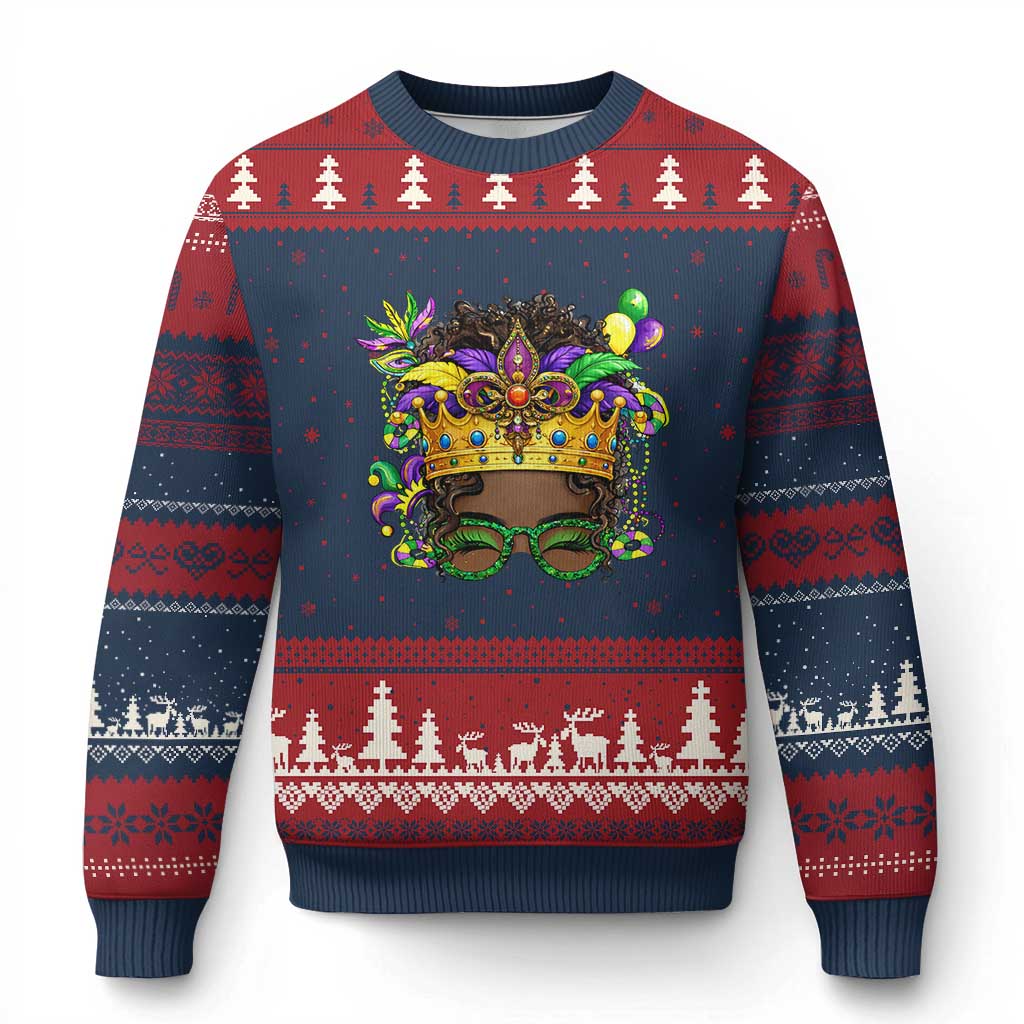 Mardi Gras Queen Ugly Christmas Sweater Messy Pun Carnival Party TS14 Navy Red Print Your Wear
