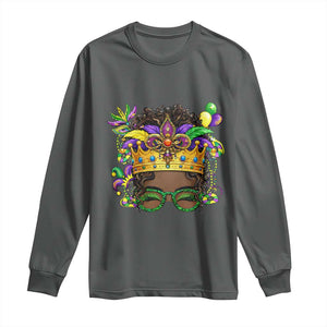 Mardi Gras Queen Long Sleeve Shirt Messy Pun Carnival Party TS14 Dark Heather Print Your Wear