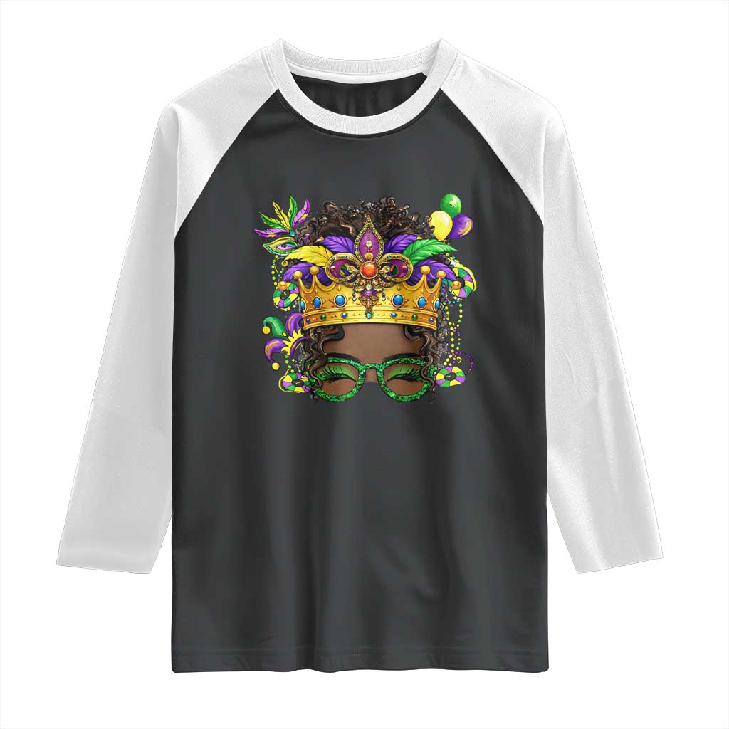 Mardi Gras Queen Raglan Shirt Messy Pun Carnival Party TS14 Black White Print Your Wear