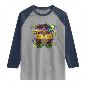 Mardi Gras Queen Raglan Shirt Messy Pun Carnival Party TS14 Sport Gray Navy Print Your Wear