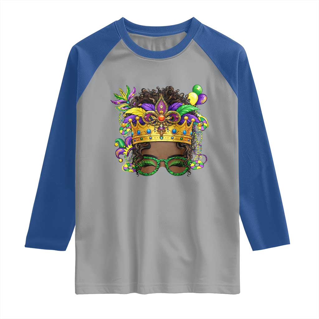 Mardi Gras Queen Raglan Shirt Messy Pun Carnival Party TS14 Sport Gray Royal Print Your Wear