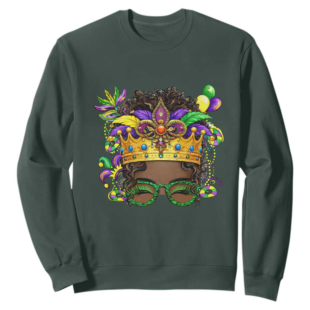 Mardi Gras Queen Sweatshirt Messy Pun Carnival Party TS14 Dark Forest Green Print Your Wear